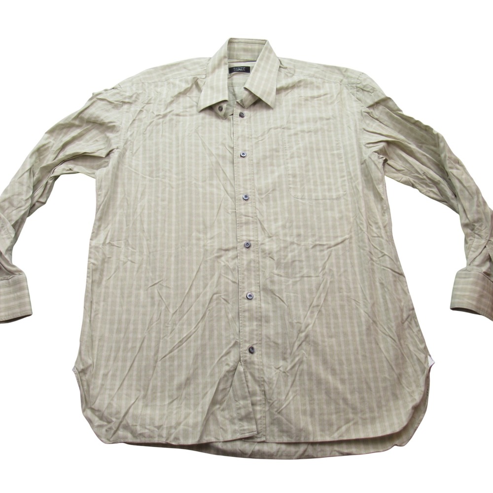 Gianluca Isaia Mens Classic Fit Button Down Shirt Tan Stripe‎ Size 16.5 42